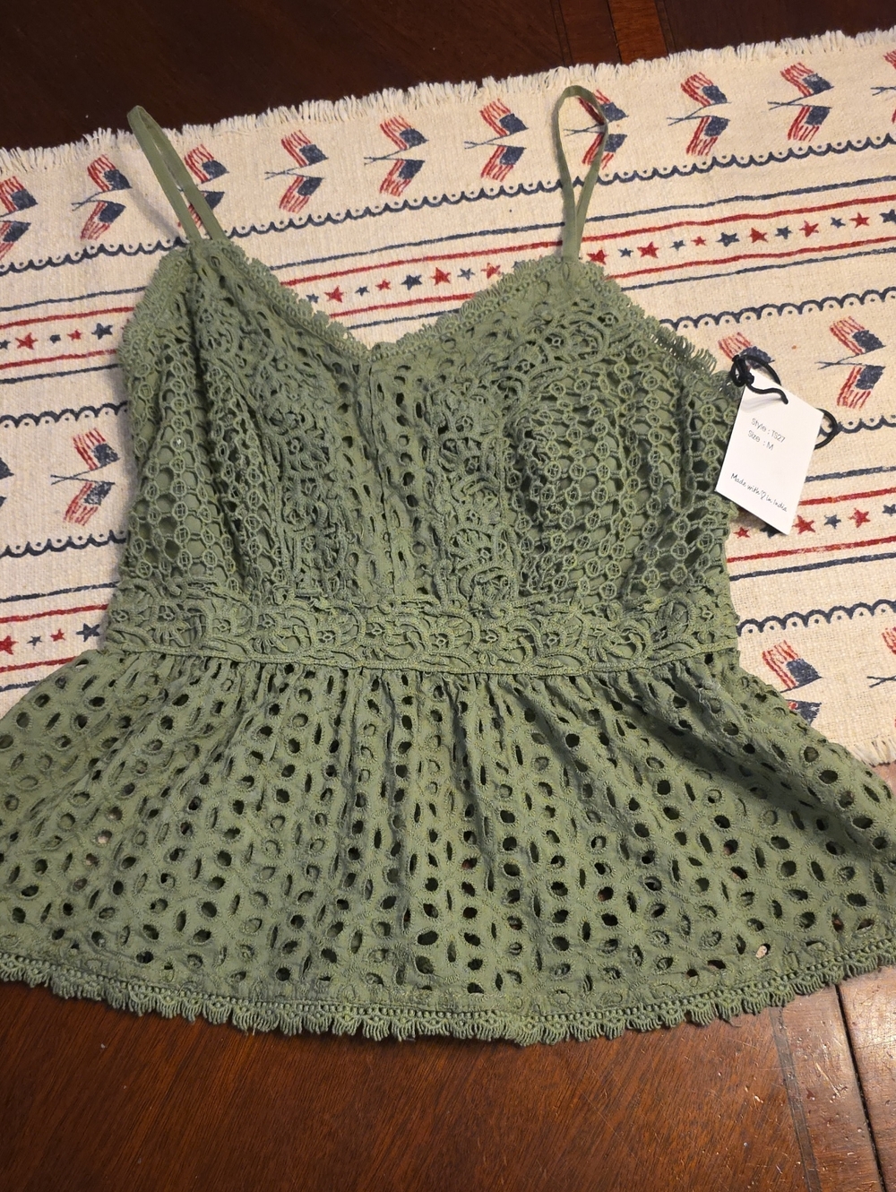 Olive Green Lace Peplum Cami Top